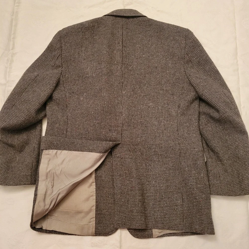 Haggar 44L Blazer Grey Tweed 2 Button Single Vent Academia Sport Coat Preppy